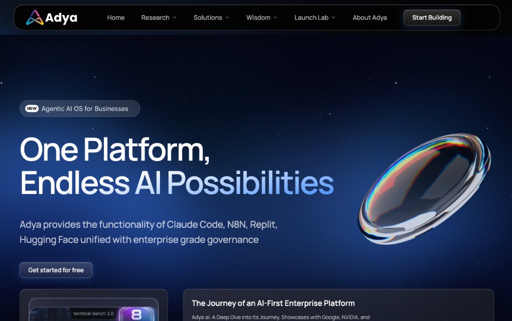 Adya: India's first marketplace of AI agents for agentic workflows — primary product screenshot